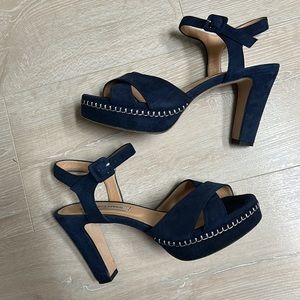 Charles Kammer Paris blue suede leather platform sandals